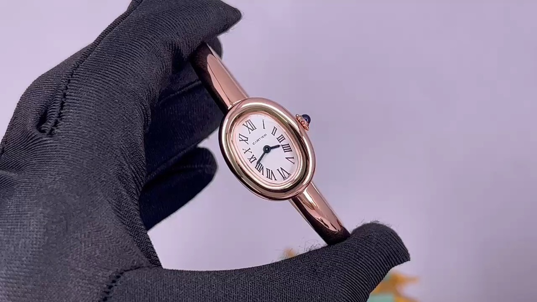 까르띠에 바뇨아르 24.6×18.7mm 16×17mm 쿼츠 무브먼트 로즈골드 사파이어 글라스 블루 스틸밴드 레플리카 42847 Cartier