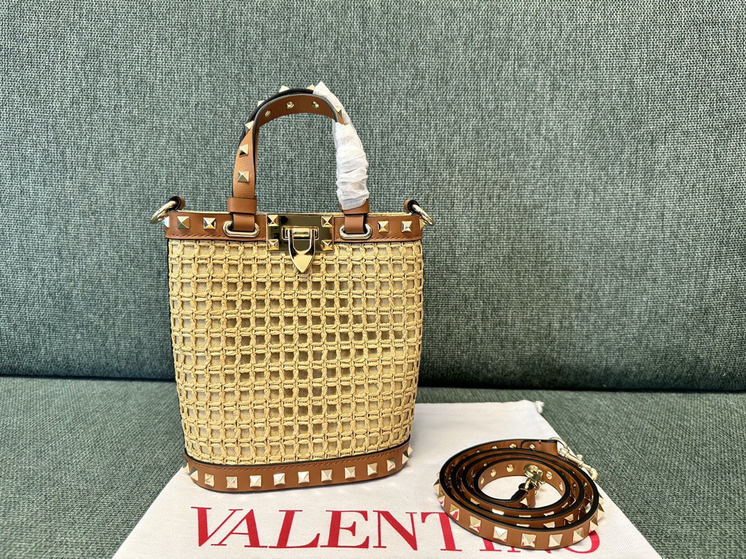 발렌티노 2044 라피아 카프스킨 16x19x8.5cm 버킷백 레플리카 Valentino Bag