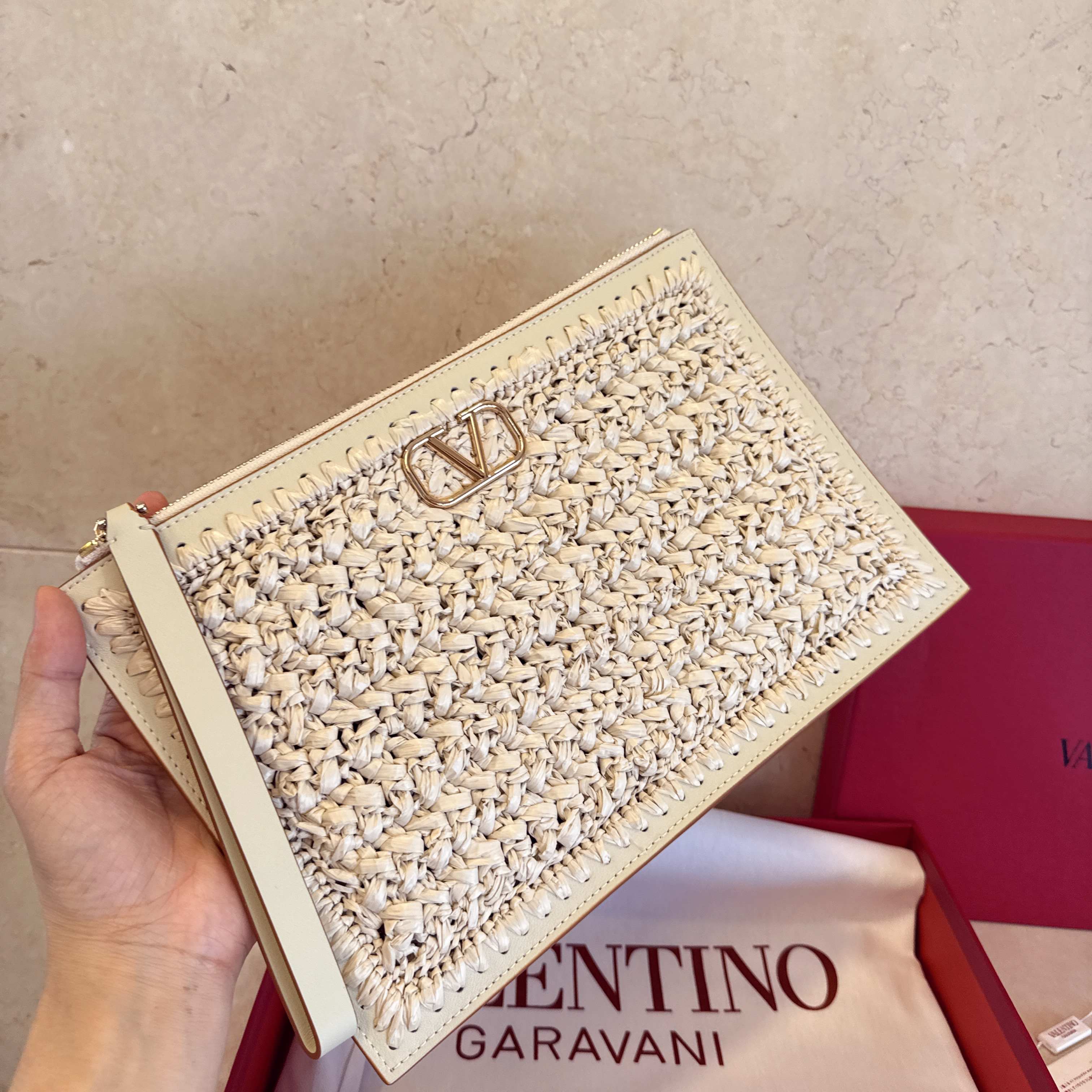 발렌티노 V로고 22068 라피아 레더 29x20cm 핸드백 레플리카 Valentino Bag