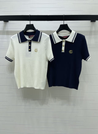 구찌 여성 2026SS 로고 자수 스트라이프 카라 반팔 티셔츠 레플리카 45119 Gucci Women T Shirt