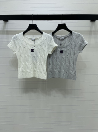 샤넬 여성 2026SS 더블C 슬림핏 반팔 니트 레플리카 45122 Chanel Women T Shirt