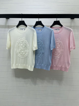 디올 여성 2026SS 로고 자수 크루넥 반팔 니트 레플리카 45128 Dior Women T Shirt