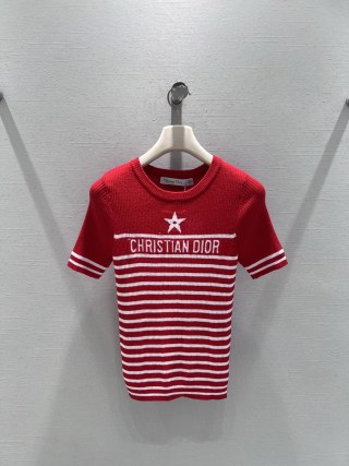디올 여성 2026SS CD로고 자수 크루넥 반팔 니트 레플리카 45606 Dior Women T Shirt