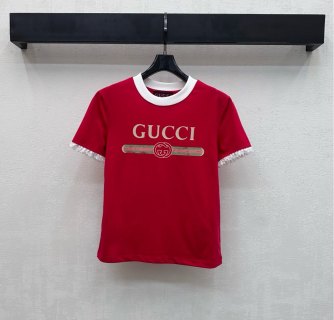 구찌 여성 2026SS 스트라이프 크루넥 레이스 코튼 반팔 티셔츠 레플리카 45640 Gucci Women T Shirt