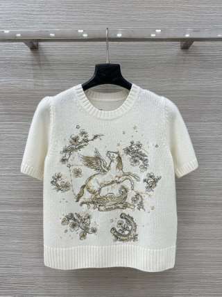 디올 여성 C30 자수 플라워 캐시미어 반팔 니트 레플리카 45693 Dior Women T Shirt