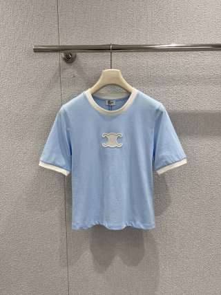 셀린느 여성 2026SS 자수 크롭 오버핏 슬림핏 반팔 티셔츠 레플리카 45735 Celine Women T Shirt