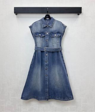 디올 여성 CD로고 데님 자수 로고 벨트 반팔 폴로 카라 민소매 원피스 레플리카 45761 Dior Women Dress