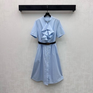 디올 여성 CD로고 레이스 자수 로고 플리츠 반팔 셔츠 원피스 레플리카 45942 Dior Women Dress
