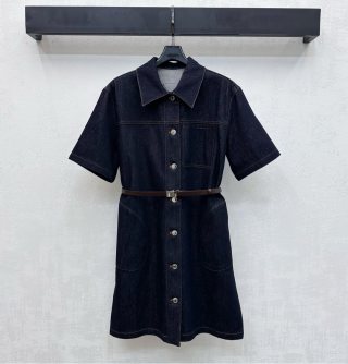 프라다 여성 데님 로고 체크 벨트 반팔 폴로 카라 원피스 레플리카 45979 Prada Women Dress