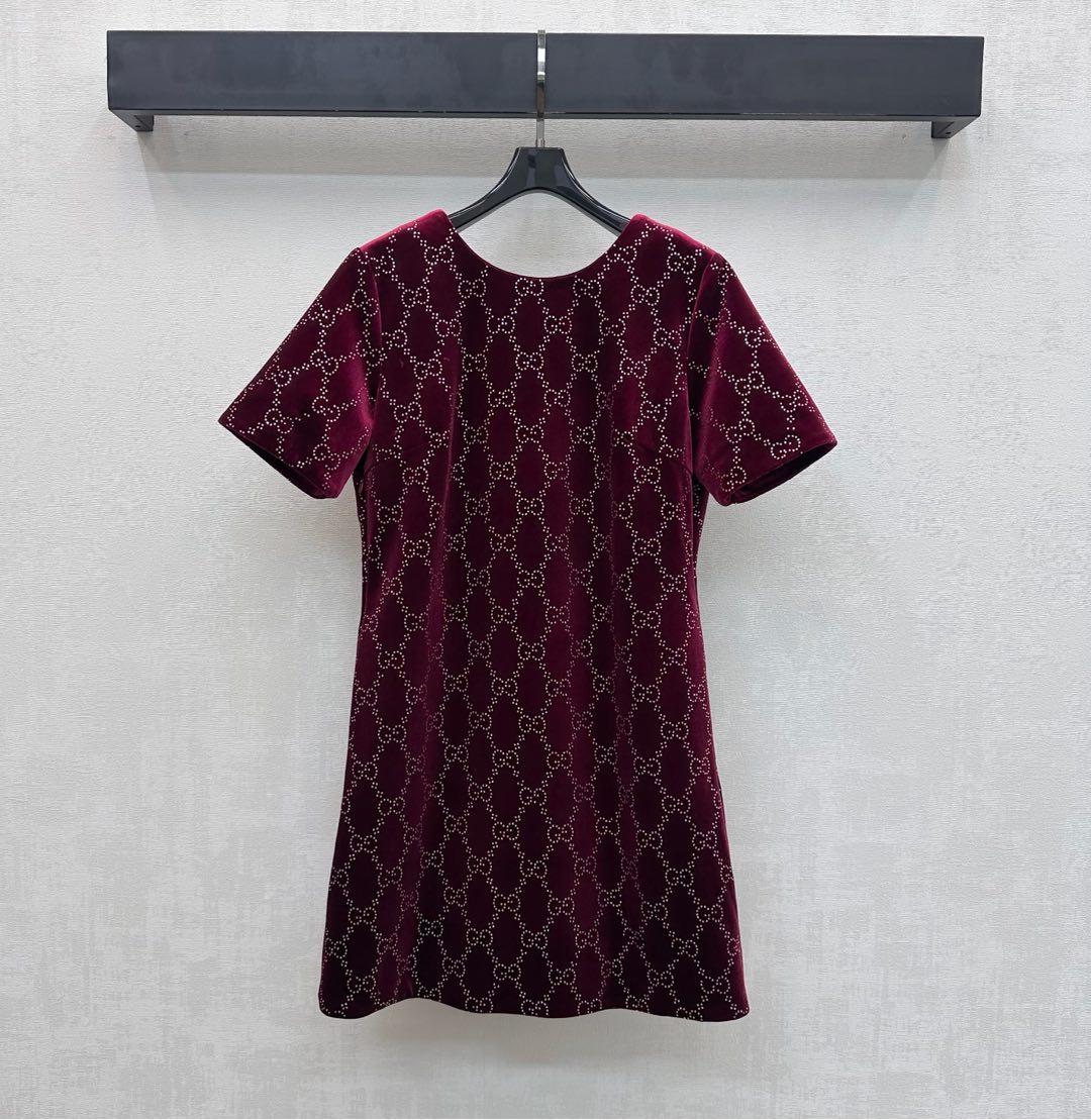 구찌 여성 버건디 실크 브이넥 반팔 원피스 레플리카 45990 Gucci Women Dress