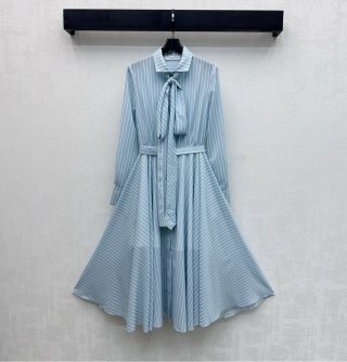 디올 여성 실크 스트라이프 벨트 긴팔 원피스 레플리카 46016 Dior Women Dress
