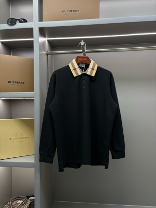 버버리 체크 카라 피케 코튼 긴팔 폴로셔츠 46271