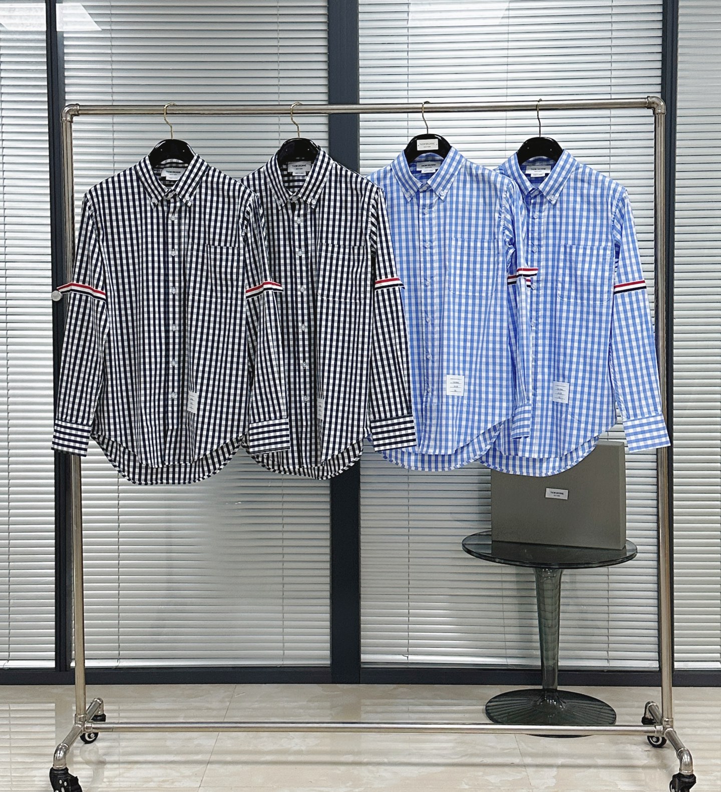 톰브라운 체크 네이비 블루 브라운 남성 셔츠 레플리카 46691 Thom Browne Long Sleeve