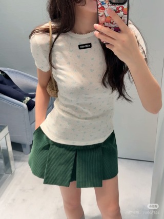 미우미우 여성 플라워 코튼 반팔 티셔츠 레플리카 6018 Miu Miu Women T Shirt
