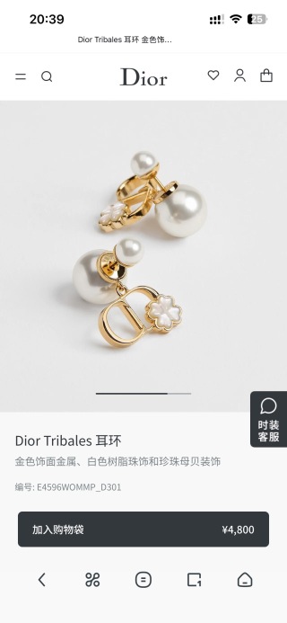 디올 귀걸이 60485 Dior Earrings