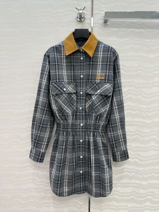 미우미우 여성 자수 로고 체크 셔츠 원피스 레플리카 6179 Miu Miu Women Dress