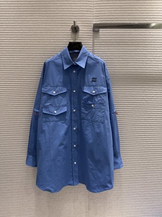 미우미우 여성 블루 자수 로고 셔츠 원피스 레플리카 6528 Miu Miu Women Dress