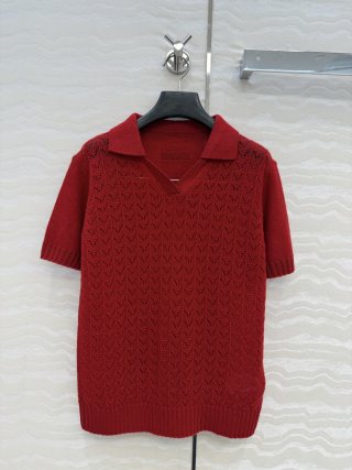 미우미우 여성 슬림핏 캐시미어 카라 반팔 티셔츠 레플리카 679 Miu Miu Women T Shirt