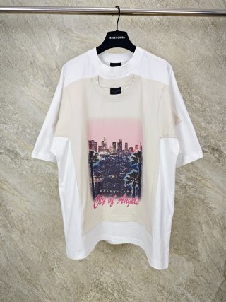 발렌시아가 2025SS 프린트 코튼 오버핏 반팔 티셔츠 남녀공용 716 Balenciaga T Shirt