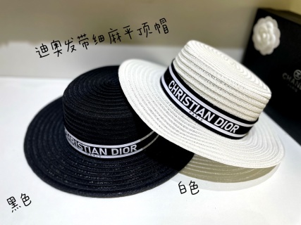 디올 린넨 리조트 스타일 플랫 탑 모자 78482