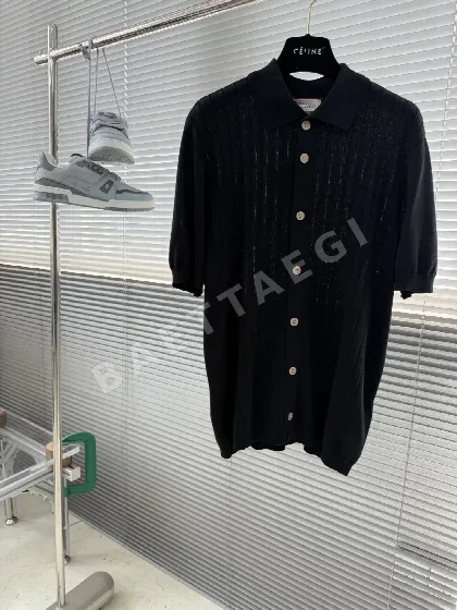 브루넬로쿠치넬리 코튼 폴로 반팔 니트 스웨터