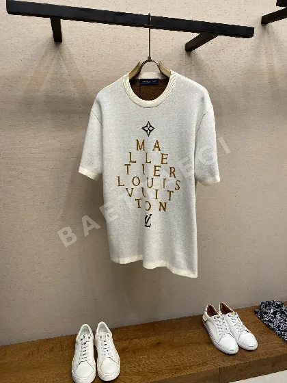 루이비통 레터 슬로건 컬러 블록 자카드 반팔 니트 96642