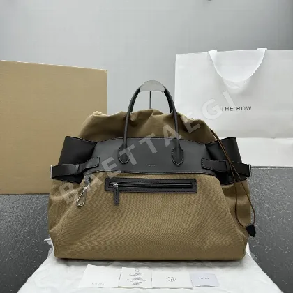 더로우 브라운 레더 패치워크 캔버스 토트백 128718