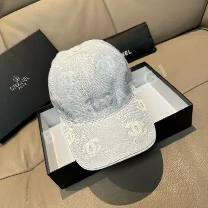 샤넬 더블 C 로고 캔버스 베이스볼 모자 185635