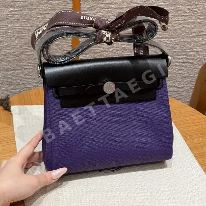 에르메스 미니 하버 캔버스 가죽 숄더백 144843
