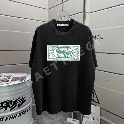 오프화이트 워시 가공 데미지 크루넥 반팔 티셔츠 49567