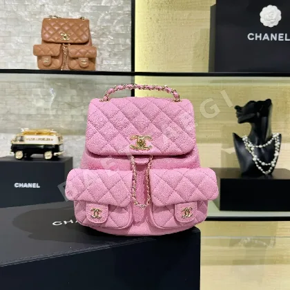 샤넬 핑크 금장 라지 백팩 33326