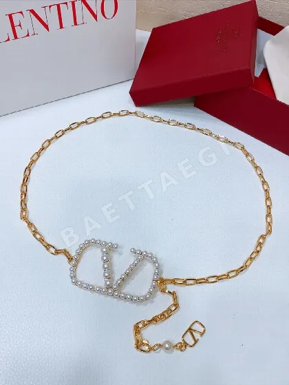 발렌티노 브라스 체인 진주 버클 벨트 58089