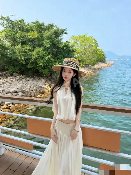 디올 웨빙 플랫 탑 스트로 모자 133638