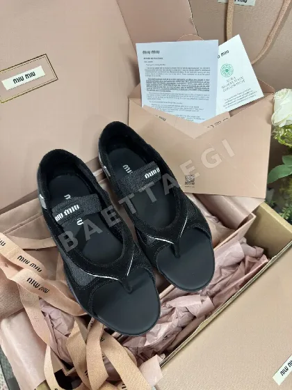 미우미우 린넨 밴드 플립플랍 신발 93538