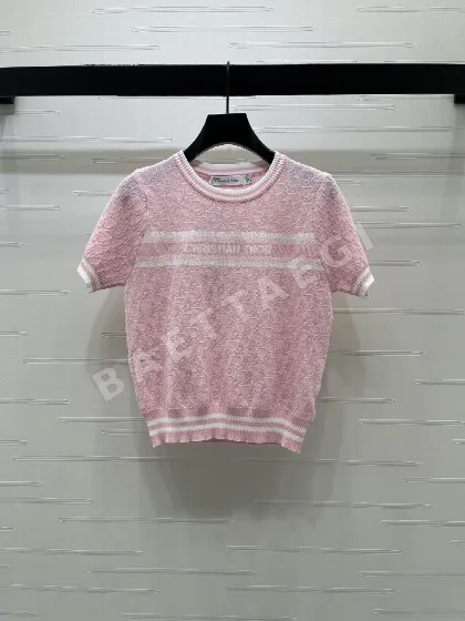 디올 실크 울 혼방 자카드 반팔 니트셔츠 93003
