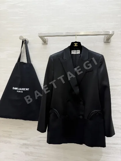생로랑 아세테이트 새틴 더블 브레스티드 여성 자켓 103315