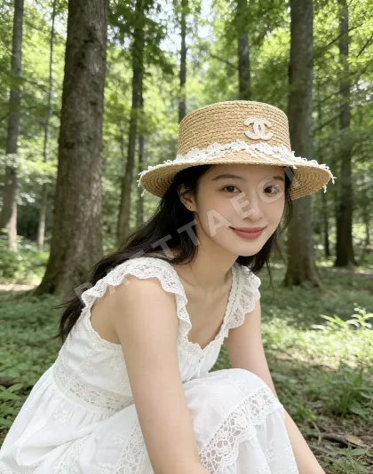 샤넬 라피아 레이스 트림 플랫 캡 82705
