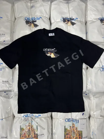오프화이트 캐릭터 슬로건 화살표 프린트 남성 반팔 티셔츠 OF 87046