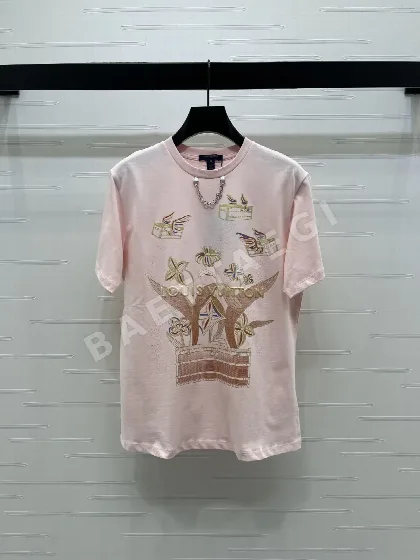 루이비통 프린트 플라워 데님 반팔 티셔츠 5850