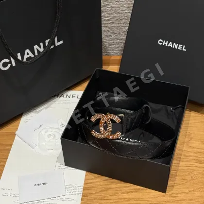 샤넬 다이아몬드 패턴 램스킨 더블 C 메탈 벨트 174251