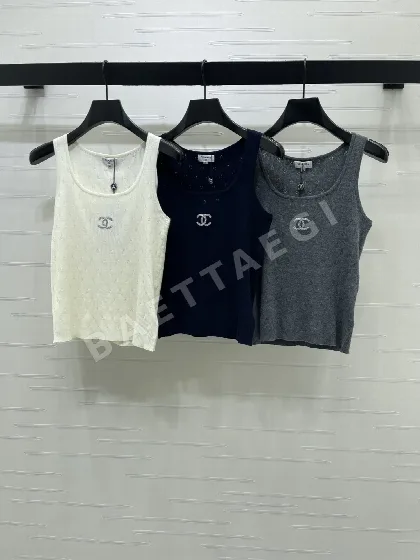 샤넬 크루넥 니트 반팔 베스트 103891