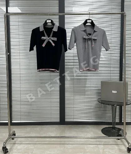 톰브라운 리브 니트 허리 타이 장식 반팔 폴로셔츠 126347