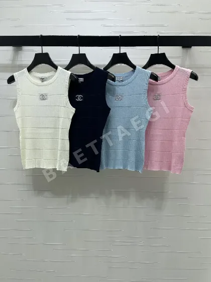 샤넬 여성 슬림핏 반팔 니트 티셔츠 103665