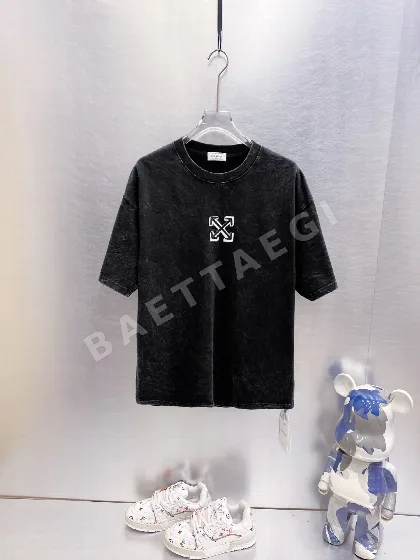 오프화이트 눈송이 데미지 가공 남성 반팔 티셔츠 87766