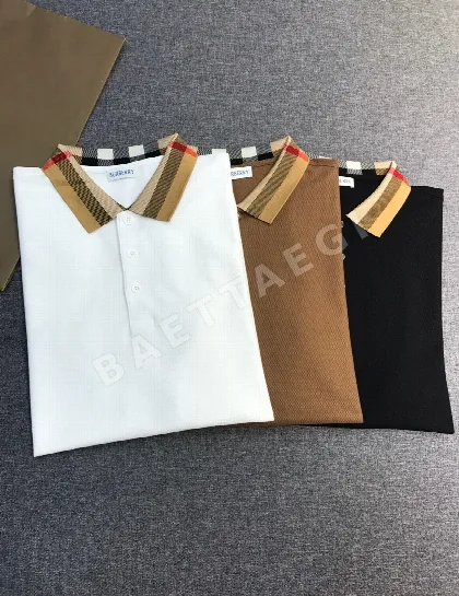 버버리 메시 피케 카라 남성 반팔 셔츠 129870