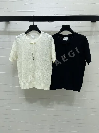 디올 자카드 라운드넥 반팔 니트 탑 116998