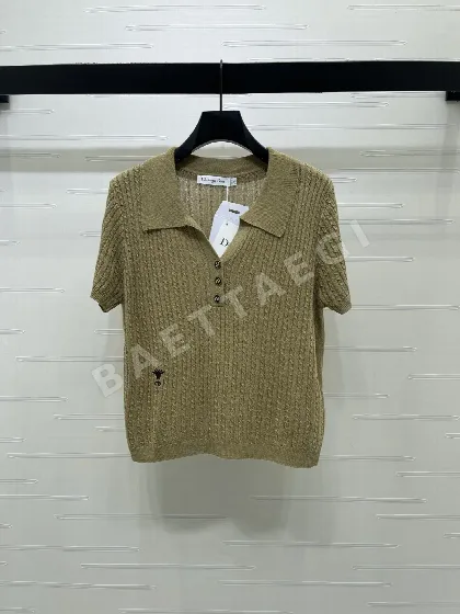 디올 케이블 니트 카라 반팔 셔츠 92811