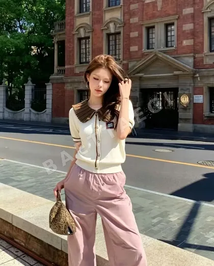 미우미우 피터팬 카라 리본 타이 반팔 가디건 135293