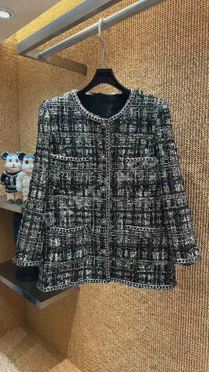 샤넬 블랙&화이트 체크 여성 자켓 153586