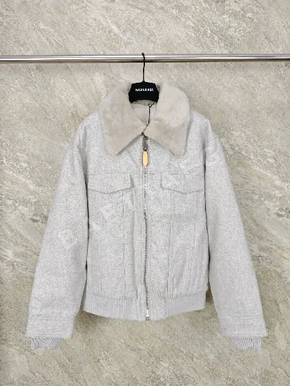 루이비통 울 안감 면 자켓 천연 가죽 퍼 카라 25 FW 25FW